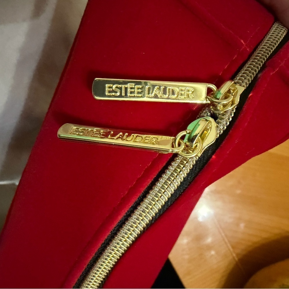 Estee Lauder Red Clutch with Gold Accents - Picture 4 of 4